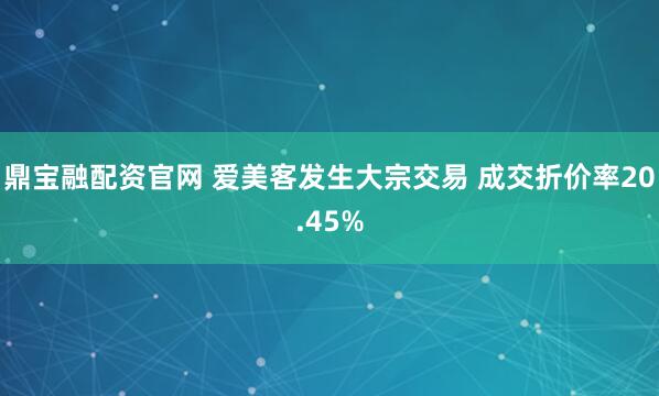 鼎宝融配资官网 爱美客发生大宗交易 成交折价率20.45%